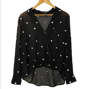 1024 - INC Sheer Hi-Lo Blouse with Textured Polka Dots